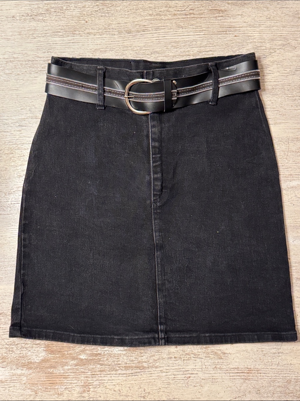 Vintage Kola Classic 80s Black Denim Mini Skirt with Zipper Belt 29 inches